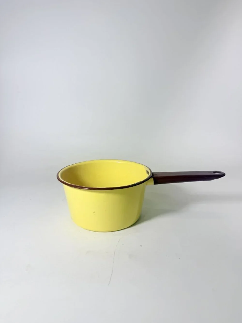 Enamelware Saucepan Pot Vintage Beige With Brown Trim  Sauce Pan Cookware